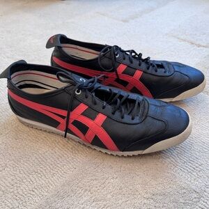 Onitsuka Tiger Mexico 66 Asics Black and Red Leather Men's Shoes